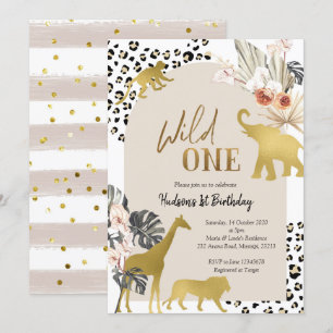 Boho Safari Animal Wild One Birthday Invitation