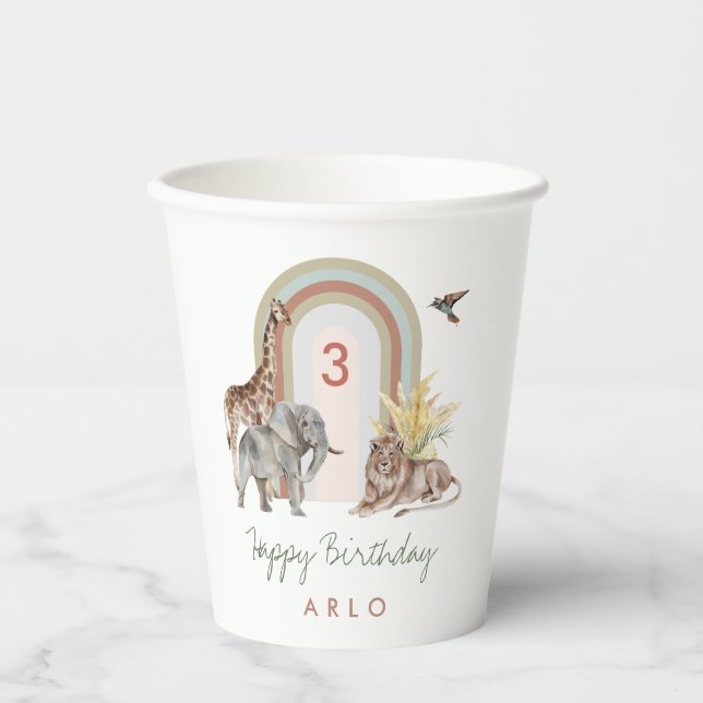 Boho Safari Animals & Arch Birthday Party Paper Cups (Front)