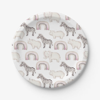 Boho Safari Animals Arch Pastel Baby Shower Paper Paper Plate