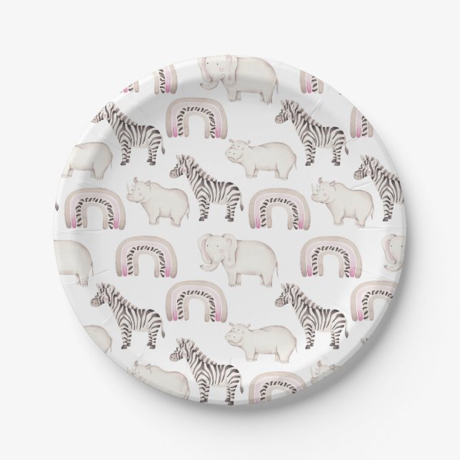 Boho Safari Animals Arch Pastel Baby Shower Paper Paper Plate (Front)