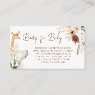 Boho Safari Animals Baby Shower Books for Baby Enclosure Card