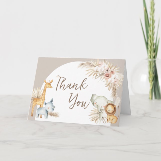 Boho Safari Animals Baby Shower  Thank You Card (Front)