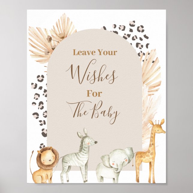 Boho Safari Animals Baby Shower Wishes for Baby Poster (Front)