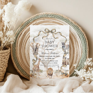 Boho Safari Animals Beige Neutral Baby Shower Invitation