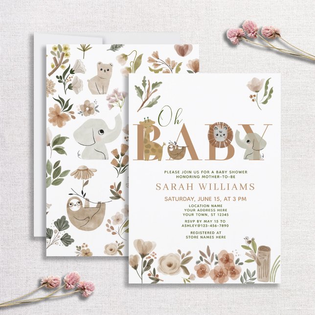 Boho Safari Animals Brown Oh Baby Shower Invitation (Creator Uploaded)