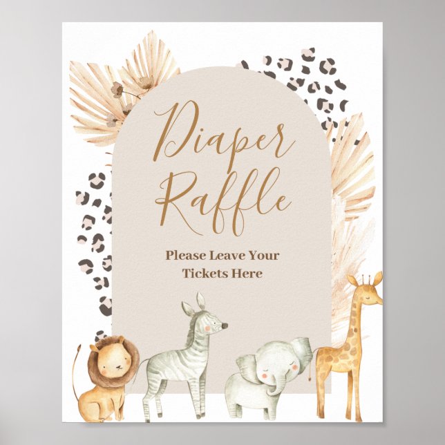 Boho Safari Animals Watercolor Diaper Raffle Poster (Front)