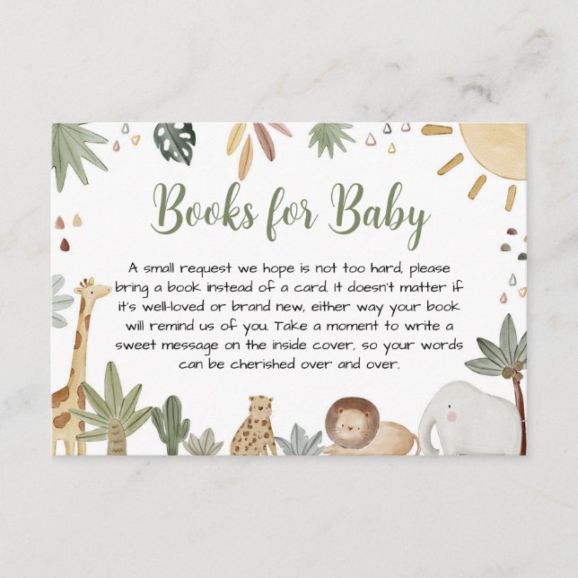Boho Safari Baby Shower Books For Baby Enclosure Card (Front)