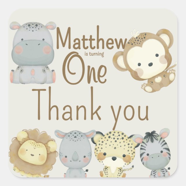 Boho Safari Birthday Square Sticker (Front)