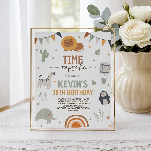 Boho Safari Birthday Time Capsule Table Sign (Creator Uploaded)