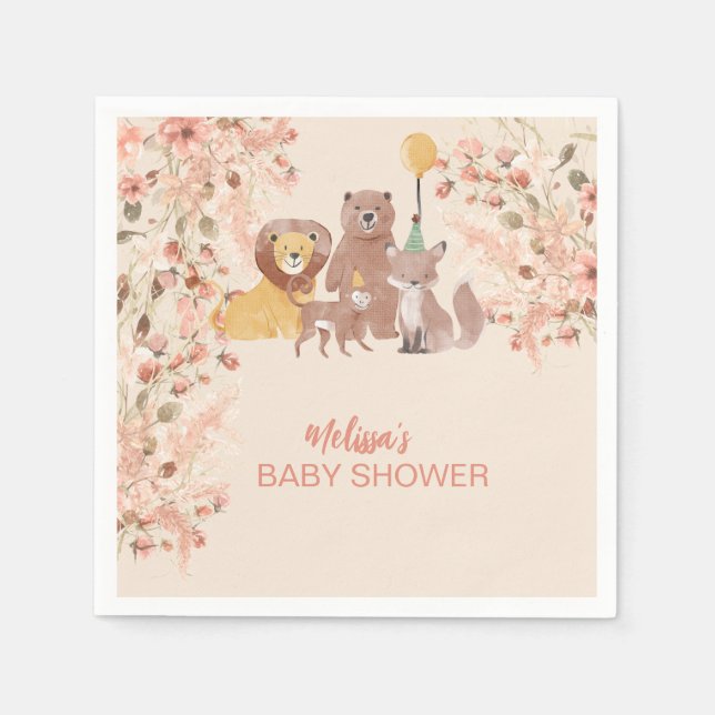 Boho Safari Blush Pink Pampas Grass Personalise Napkin (Front)