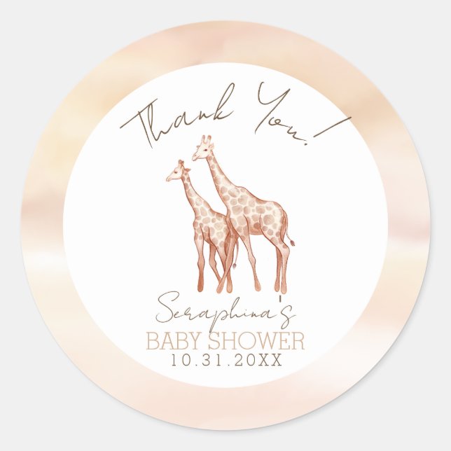 Boho Safari Giraffe Baby Shower Classic Round Sticker (Front)