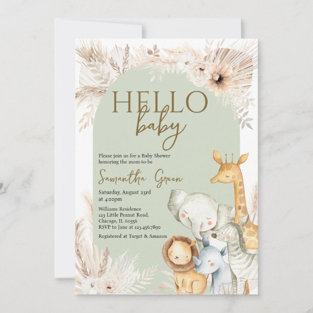 Boho Safari Hello Baby Baby Shower Invitation (Front)