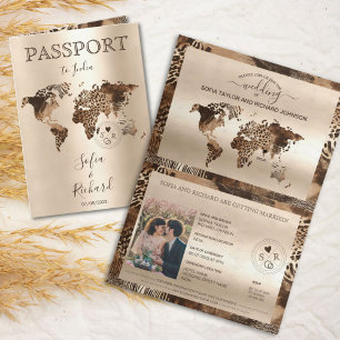 Boho Safari Leopard Wedding Passport World Map Invitation