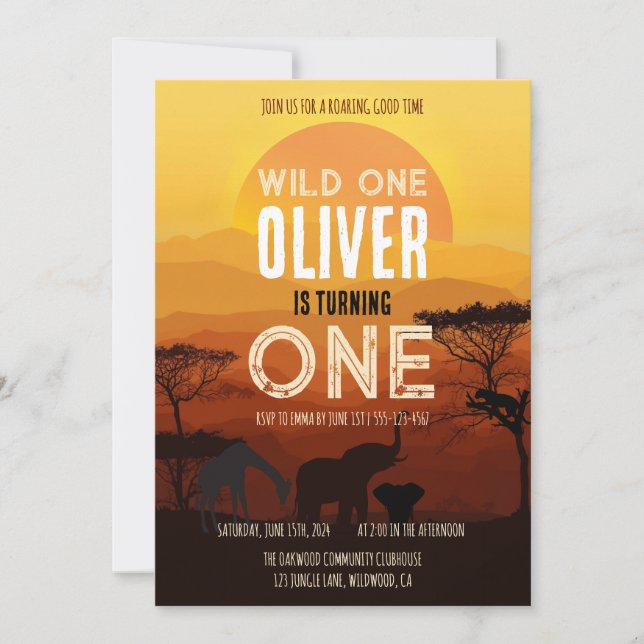 Boho Safari Sunset Wild One Birthday Invitation (Front)