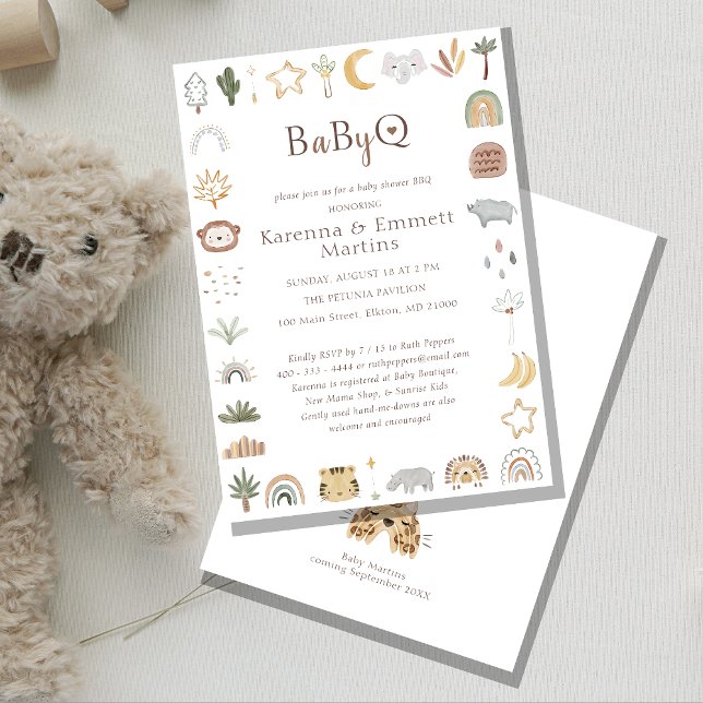 Boho Safari Watercolor Baby-Q BBQ Baby Shower Invitation (Creator Uploaded)