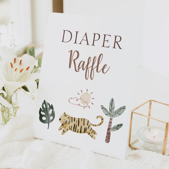Boho Safari Watercolor Baby Shower Diaper Raffle Pedestal Sign (Creator Uploaded)