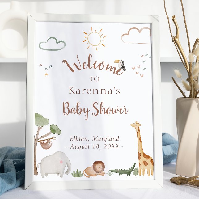 Boho Safari Watercolor Baby Shower Welcome Poster (Creator Uploaded)