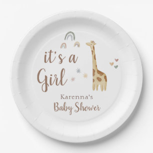 Boho Safari Watercolor It's A Girl Baby Shower Paper Plate