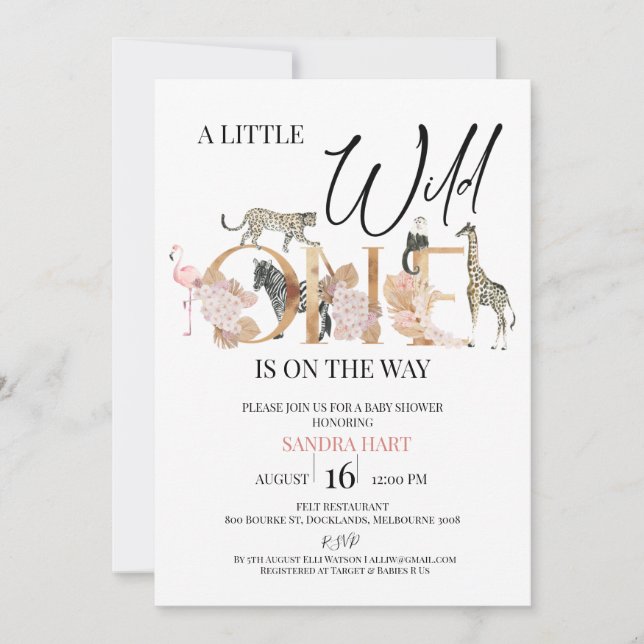 Boho Safari Wild One Baby Girl Baby Shower Invitation (Front)