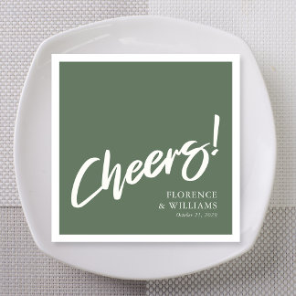 Boho Sage Brush Lettering Cheers Wedding Napkin