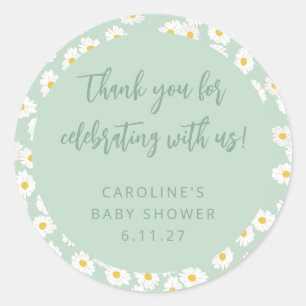 Boho Sage Daisies Floral Custom Baby Shower Thanks Classic Round Sticker