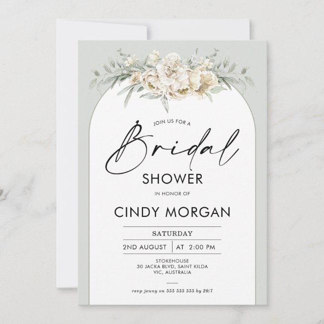 Boho Sage Floral Arch Bridal Shower Invitation (Front)