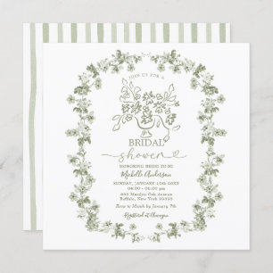 Boho Sage Floral Bouquet Bow Bridal Shower Invitation