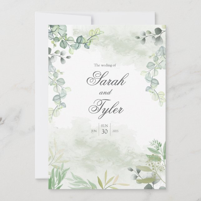 Boho Sage Floral Elegant Wedding Invitation (Front)