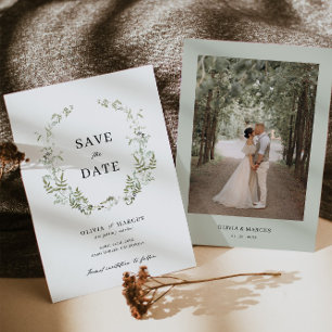 Boho Sage Foliage Wedding Save The Date Invitation