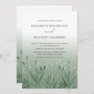 Boho Sage Gree Pressed Foliage Wedding Invitation