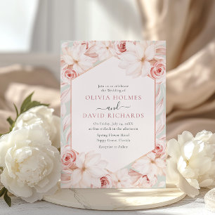 Boho Sage Green and Blush Pink Floral Wedding  Invitation