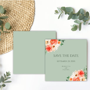 Boho Sage Green and Orange Flowers Wedding Save The Date