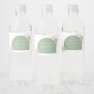 Boho Sage Green Baby Shower Favour Water Bottle Label