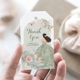 Boho Sage Green Blush Pink Quinceañera Thank You Gift Tags