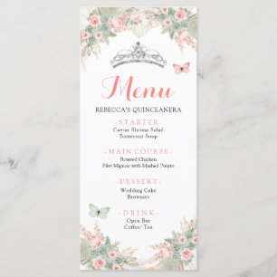Boho Sage Green Blush Pink Royal Quinceañera Menu