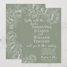 Boho Sage Green Botanical Floral Modern Wedding Invitation
