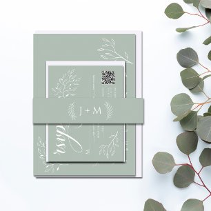 Boho Sage Green Botanical Monogram  Invitation Belly Band