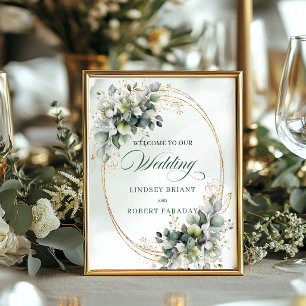 Boho Sage Green Botanical Tabletop Wedding Welcome Poster