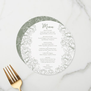 Boho Sage Green Chic Floral Modern Round Wedding Menu