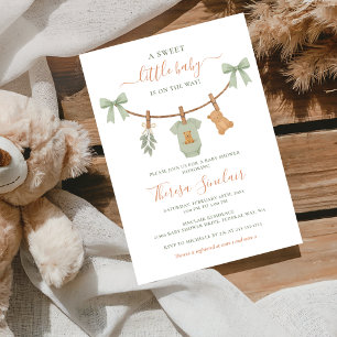 Boho Sage Green Clothesline Baby Shower Invitation