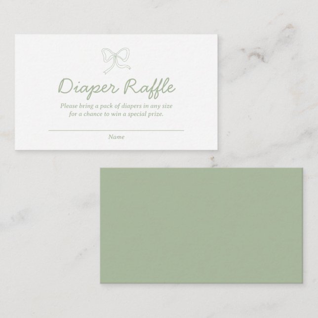 Boho Sage Green Diaper Raffle Baby Shower Card (Front/Back)