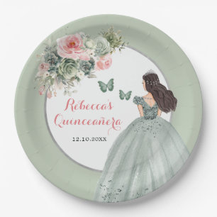 Boho Sage Green Dress Princess Girl Sweet 16 Años Paper Plate