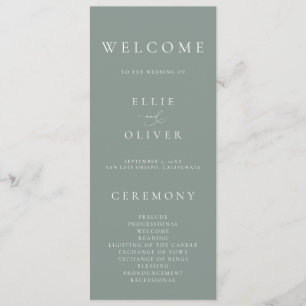 Boho Sage Green Elegant Minimalist Wedding Programme