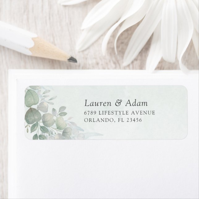 Boho Sage Green Eucalyptus Wedding Address Label (Insitu)