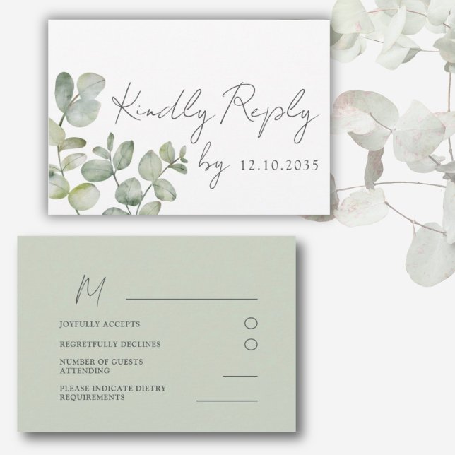 Boho Sage Green Eucalyptus Wedding RSVP Card (Creator Uploaded)