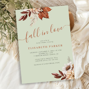 Boho sage green fall in love bridal shower invitation