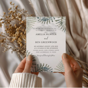 Boho Sage Green Fern Watercolor Wedding Invitation