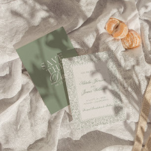 Boho Sage Green Floral Botanical Modern Wedding Save The Date