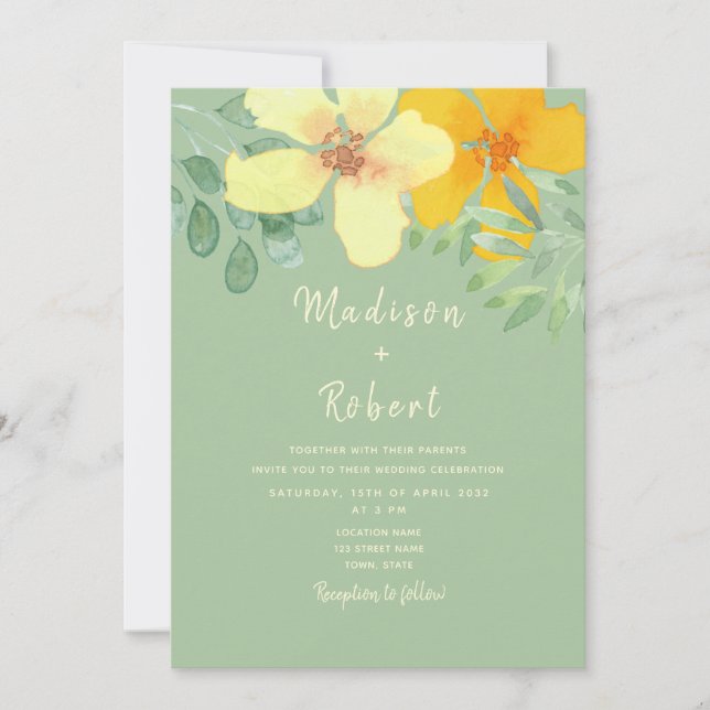 Boho Sage Green Floral Wedding Invitation (Front)