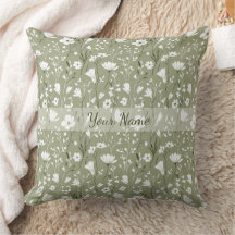 Boho Sage Green Floral Wildflowers Personalized